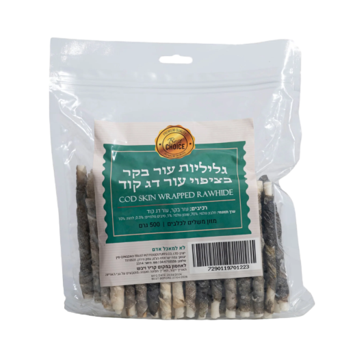 חטיף גליליות בקר בציפוי עור דג 500 גרם